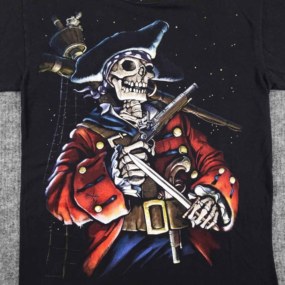 Vintage Liquid Blue T-Shirt Adult Medium Black Dead Skeleton Pirate Y2K 2000's